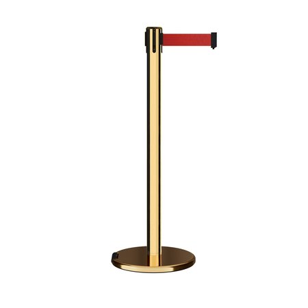 MONTOUR LINE Retractable Belt Rolling Stanchion, 2.5ft Pol.Brass Post  9ft. Red ME630-PB-RD-90